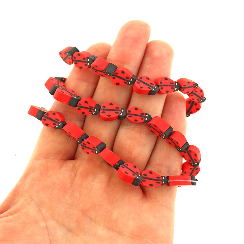 Ladybug Polymer Clay Beads 12mm x 7.5mm - Red and Black Ladybug - 1 Strand 38 Beads - BD097