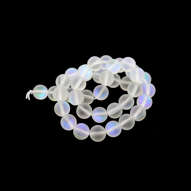 SALE Round Glass Beads 10mm - Frosted Electroplated Imitation Moonstone - 1 Strand 40 Beads - LBD2531