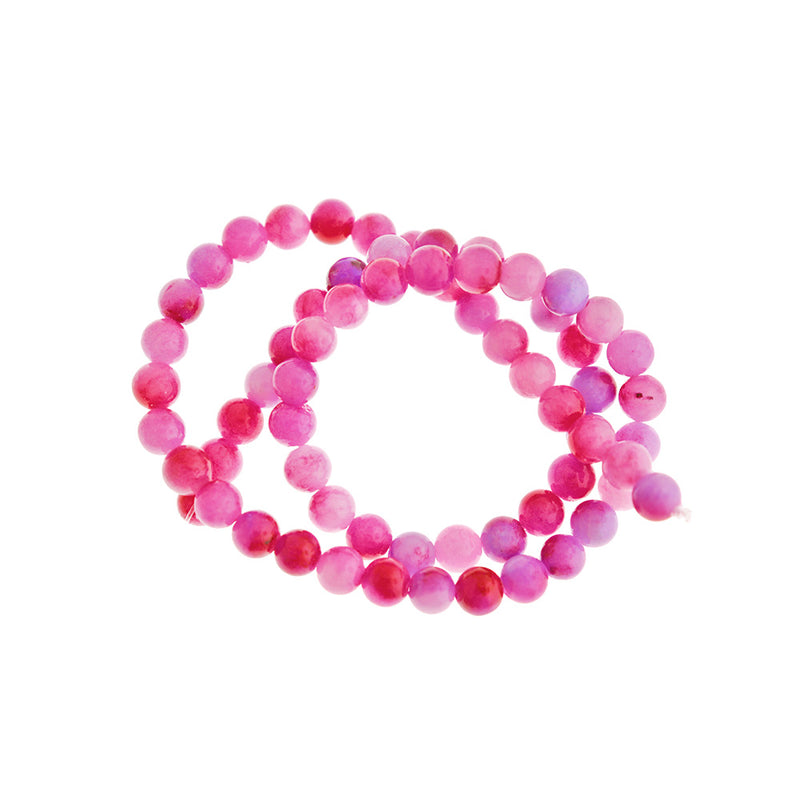 Round Natural Jade Beads 6mm - Mottled Pink and Purple - 1 Strand 62 Beads - BD1699