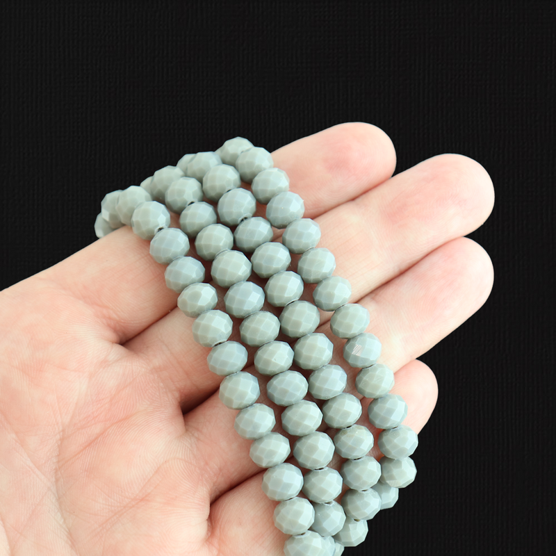 Faceted Glass Beads 8mm x 6mm - Dove Grey - 1 Strand 46 Beads - BD2764