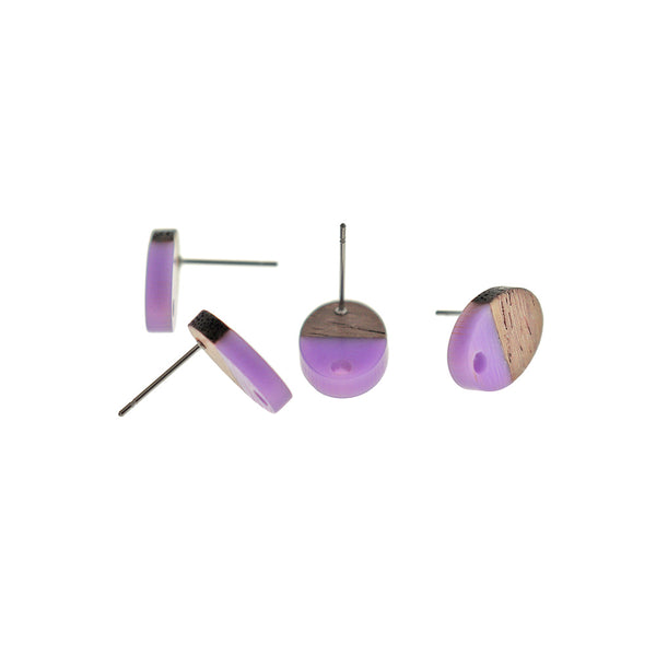 Wood Stainless Steel Earrings - Resin Oval Studs - Choose Your Color!