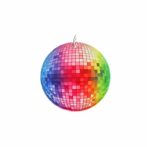 2 breloques en acrylique boule disco arc-en-ciel - K141