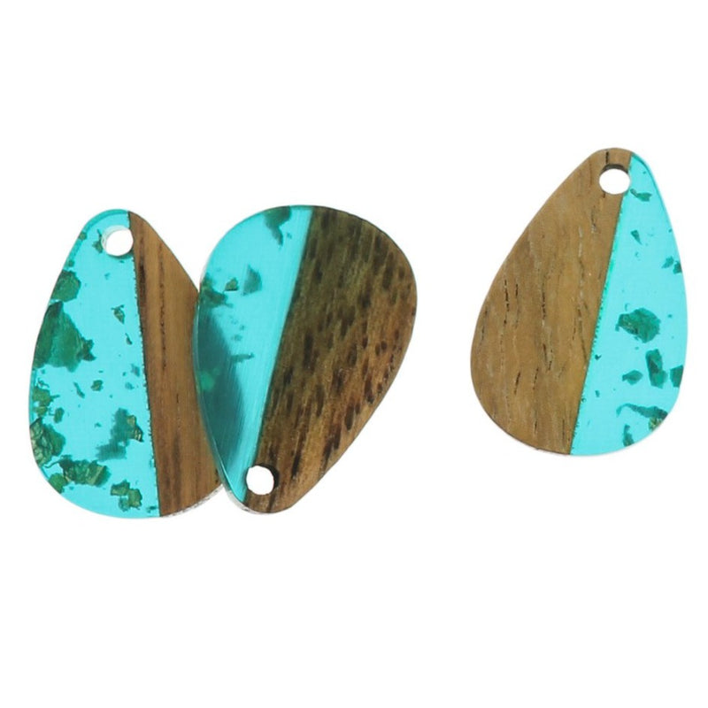 4 Breloques Larme Bois Naturel 21mm - WP366
