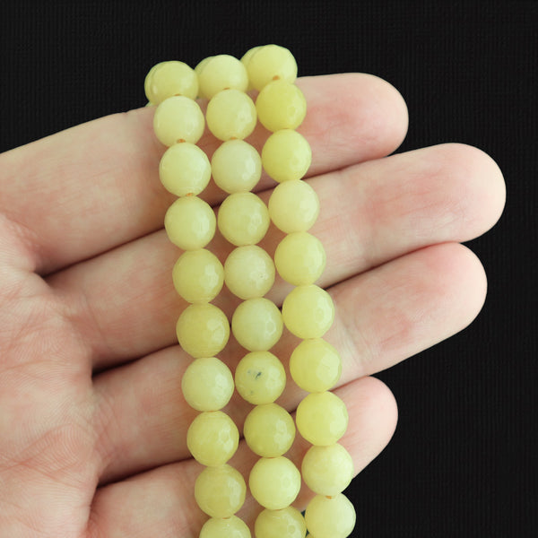 Faceted Round Natural Jade Beads 8mm - Lemon Yellow - 1 Strand 47 Beads - BD1813