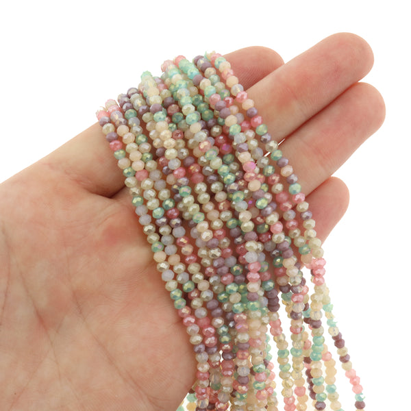 Faceted Glass Beads 3mm x 2mm - Electroplated Rainbow - 1 Strand 186 Beads - BD091