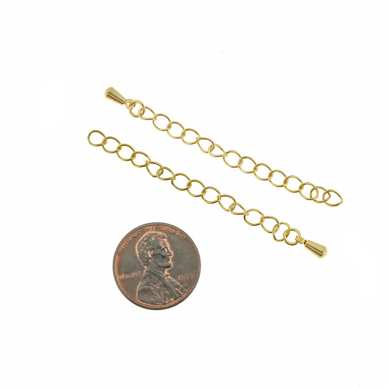 Chaînes d'extension en acier inoxydable doré avec goutte de chaîne - 57 mm x 4 mm - 10 pièces - Z1106