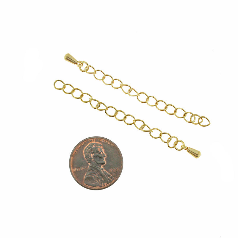 Gold Stainless Steel Extender Chains With Chain Drop - 57mm x 4mm - 10 Pieces - Z1106
