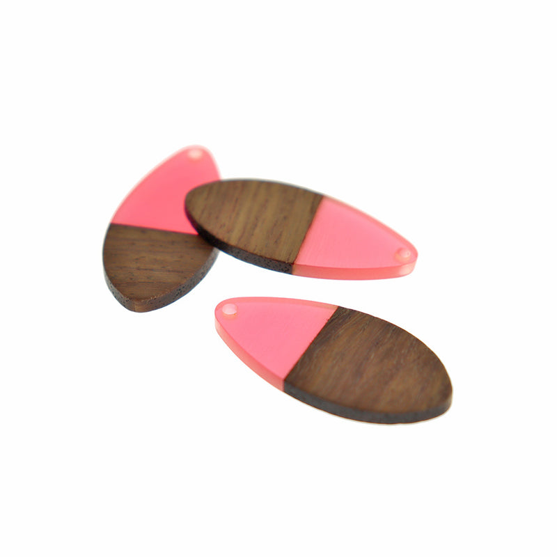 Teardrop Walnut Wood and Resin Charm 38mm - Choose Your Color!