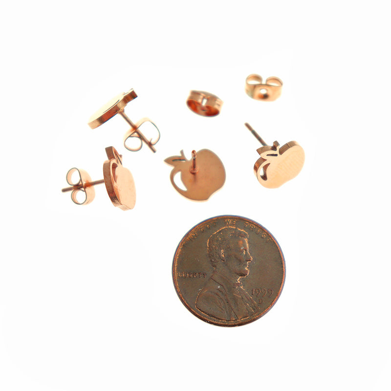 Rose Gold Tone Stainless Steel Earrings - Apple Studs - 10mm - 2 Pieces 1 Pair - ER887