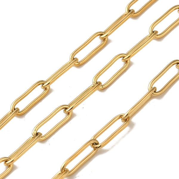 18k Gold Paperclip Chain - Per Foot - 18k Plated Stainless Steel - GLD986