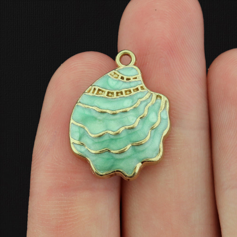 4 Turquoise Sea Shell Gold Tone Enamel Charms - E205