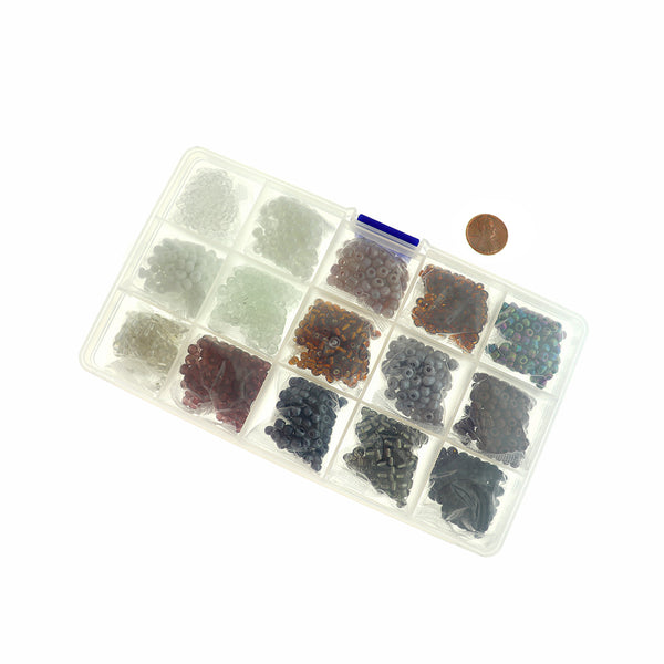 Perle de verre graine 6/0 Couleurs et finitions assorties dans une boîte de rangement pratique - STARTER5