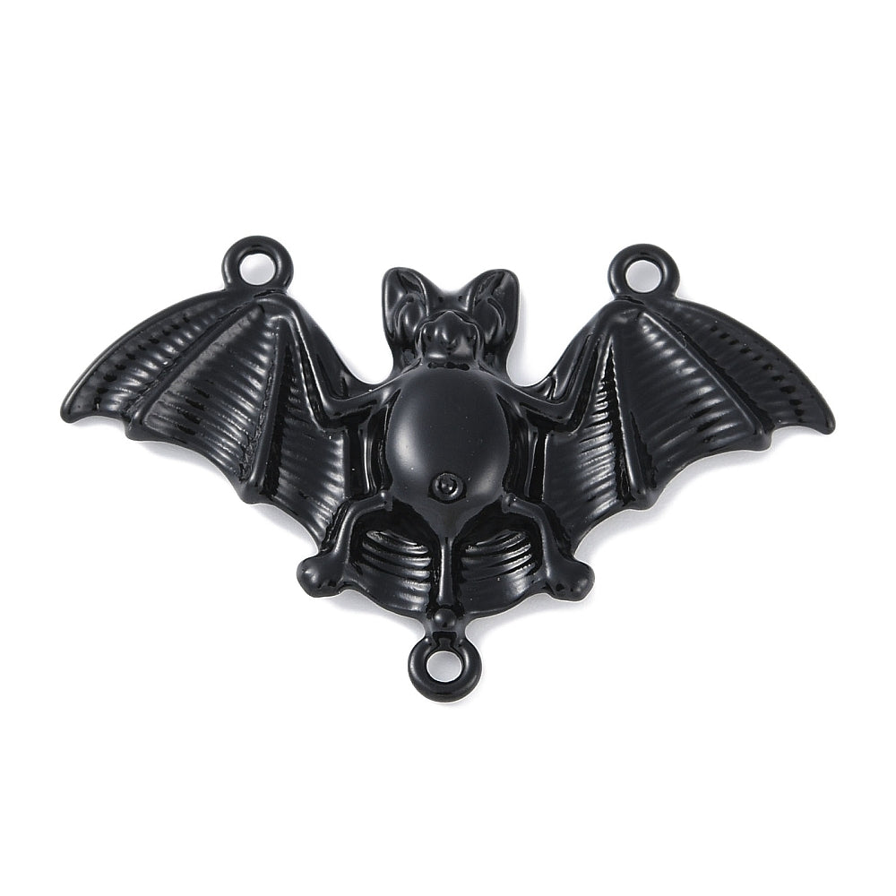 4 Black Bat Three Hole Connector Halloween Enamel Charms - E704
