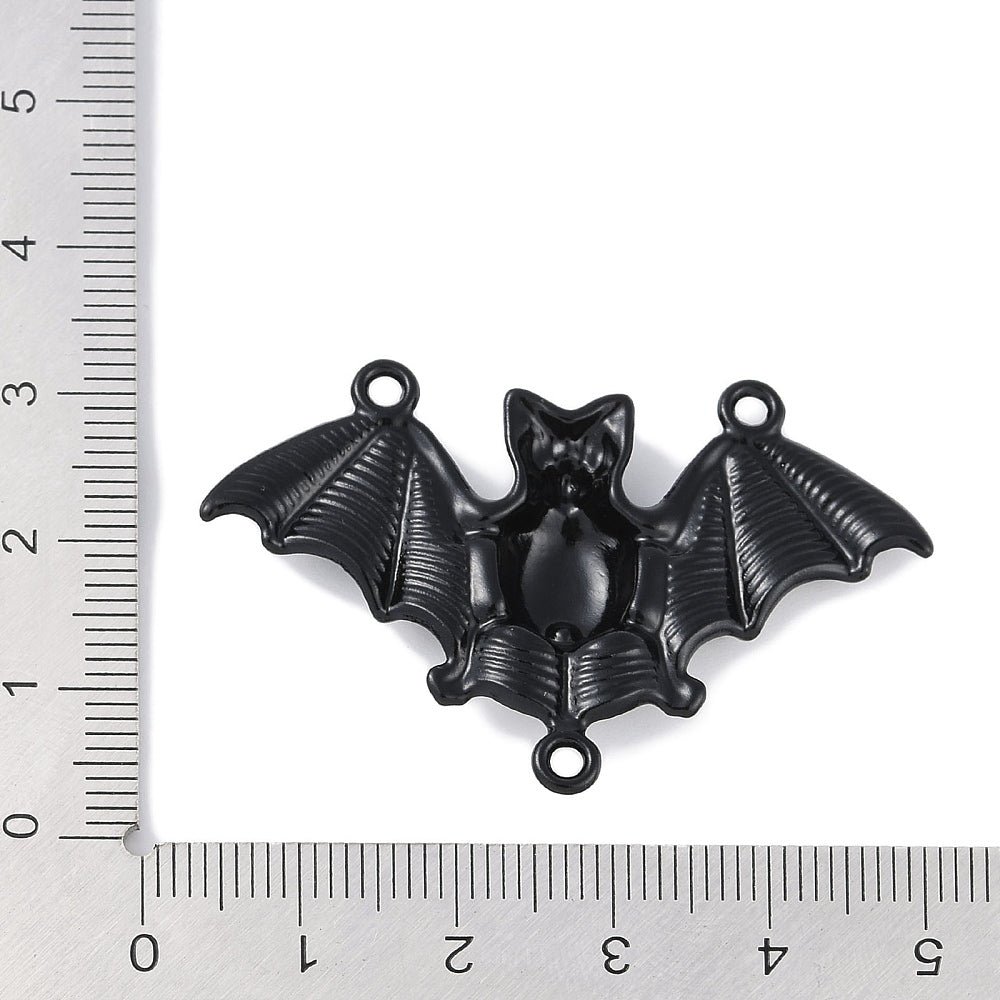 4 Black Bat Three Hole Connector Halloween Enamel Charms - E704