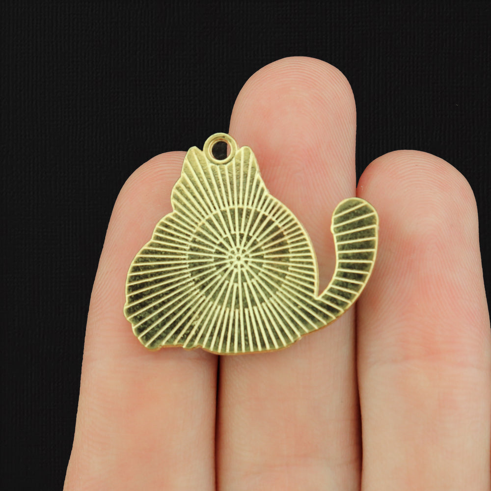 4 Black Cat with Skull Gold Tone Enamel Charms - E162