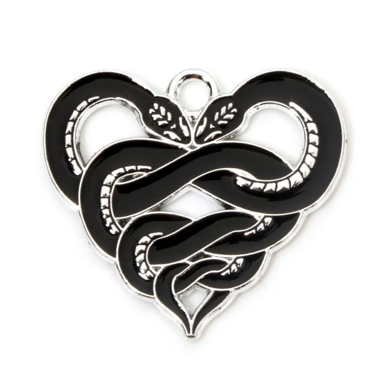 4 Black Snake Heart Enamel Charms - E580