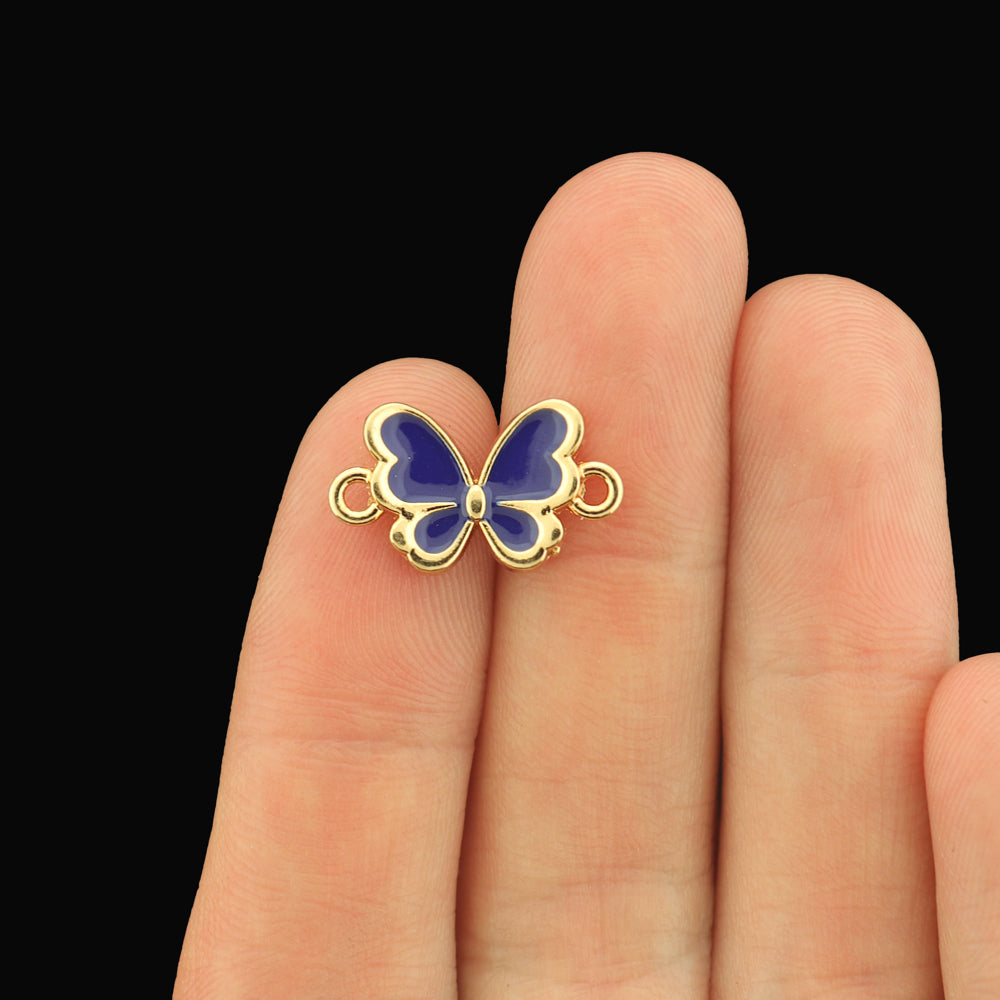 4 Butterfly Gold Tone Enamel Connector Charms - Choose Your Color