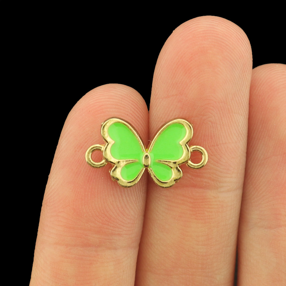 4 Butterfly Gold Tone Enamel Connector Charms - Choose Your Color