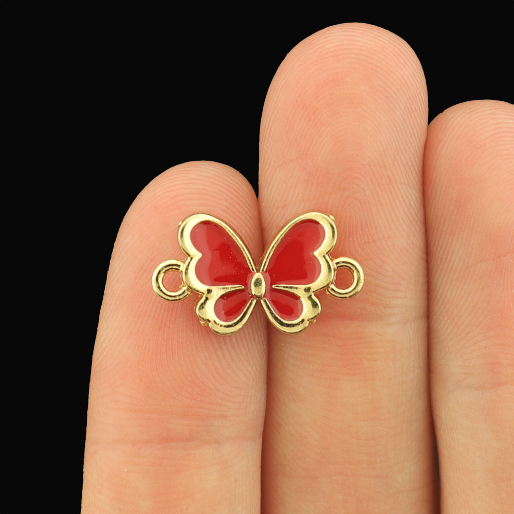 4 Butterfly Gold Tone Enamel Connector Charms - Choose Your Color