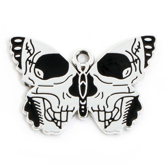 4 Butterfly Skull Halloween Enamel Charms - E401