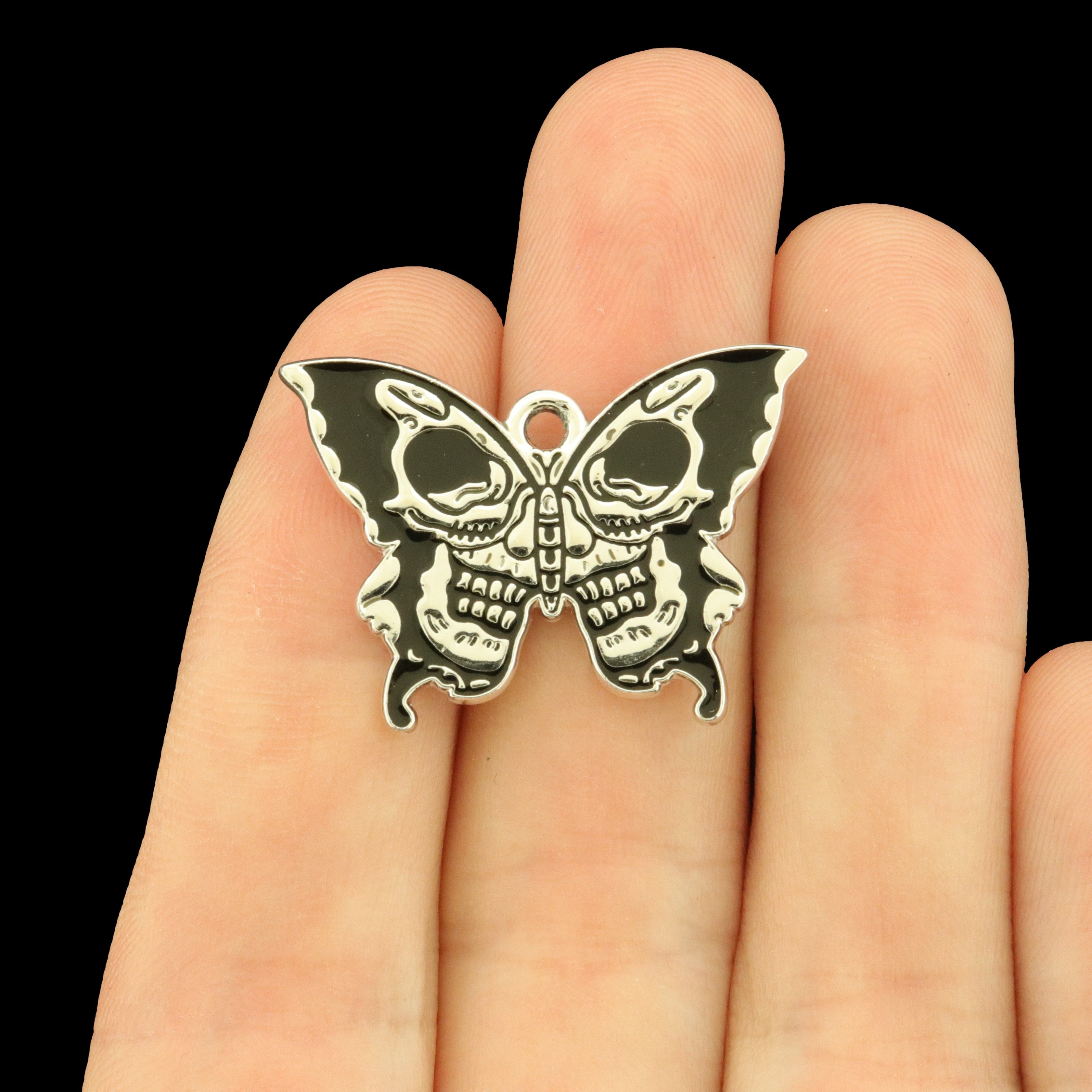 4 Butterfly Skull Halloween Enamel Charms - E404