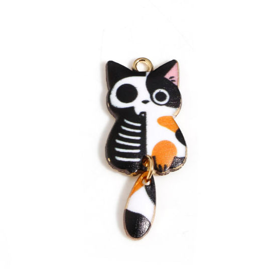 4 Cat Gold Tone Enamel Charms with Dangling Tail - Choose from 8 Colors!