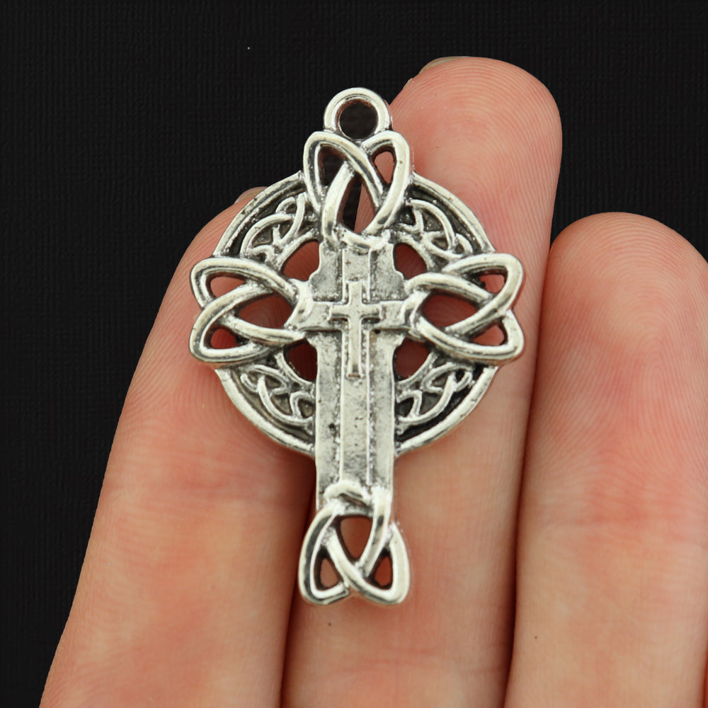 4 Celtic Cross Antique Silver Tone Charms - SC167