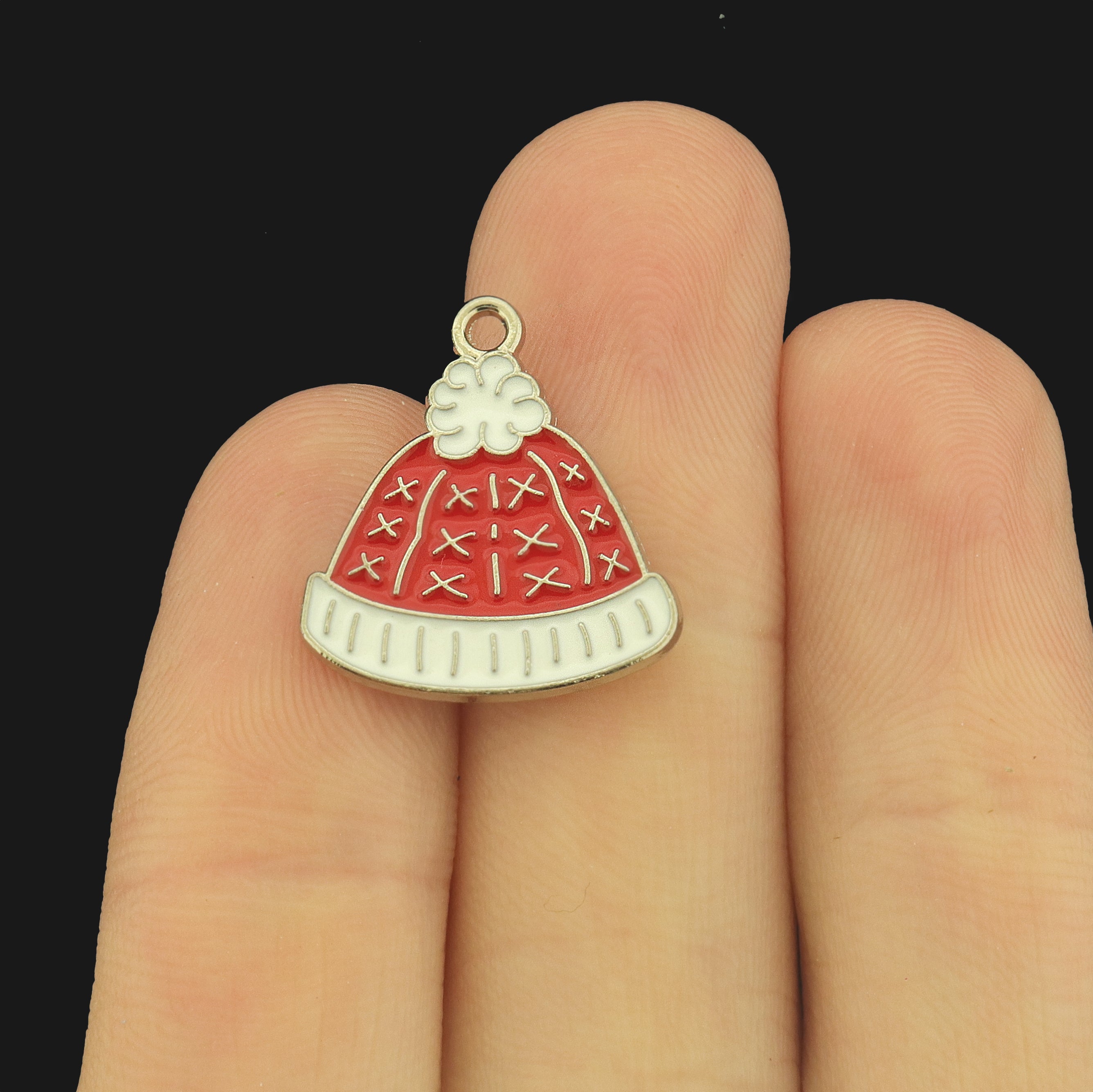4 Christmas Enamel Hat Tuque Charms - E525