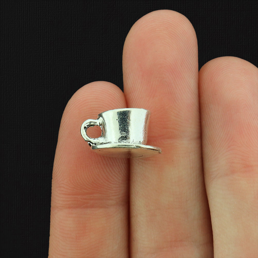 4 Coffee Mug with Heart Inside Antique Silver Tone Charms - SC880