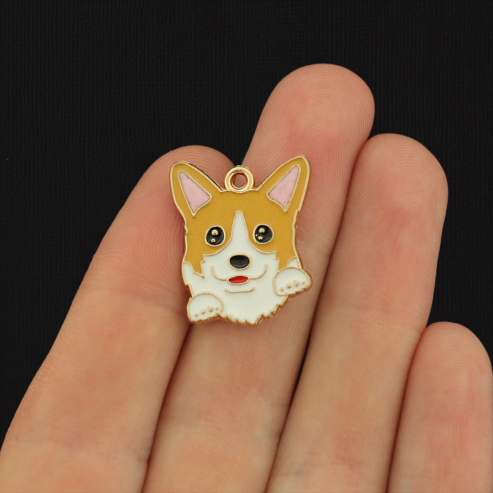 4 Corgi Dog Gold Tone Enamel Charms - E612