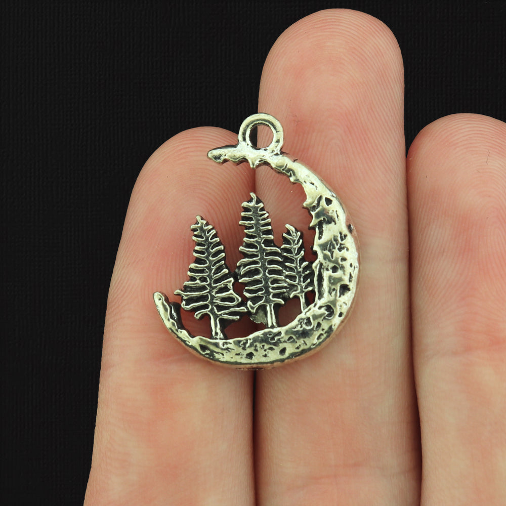 4 Crescent Moon Forest Antique Silver Tone Charms - SC340