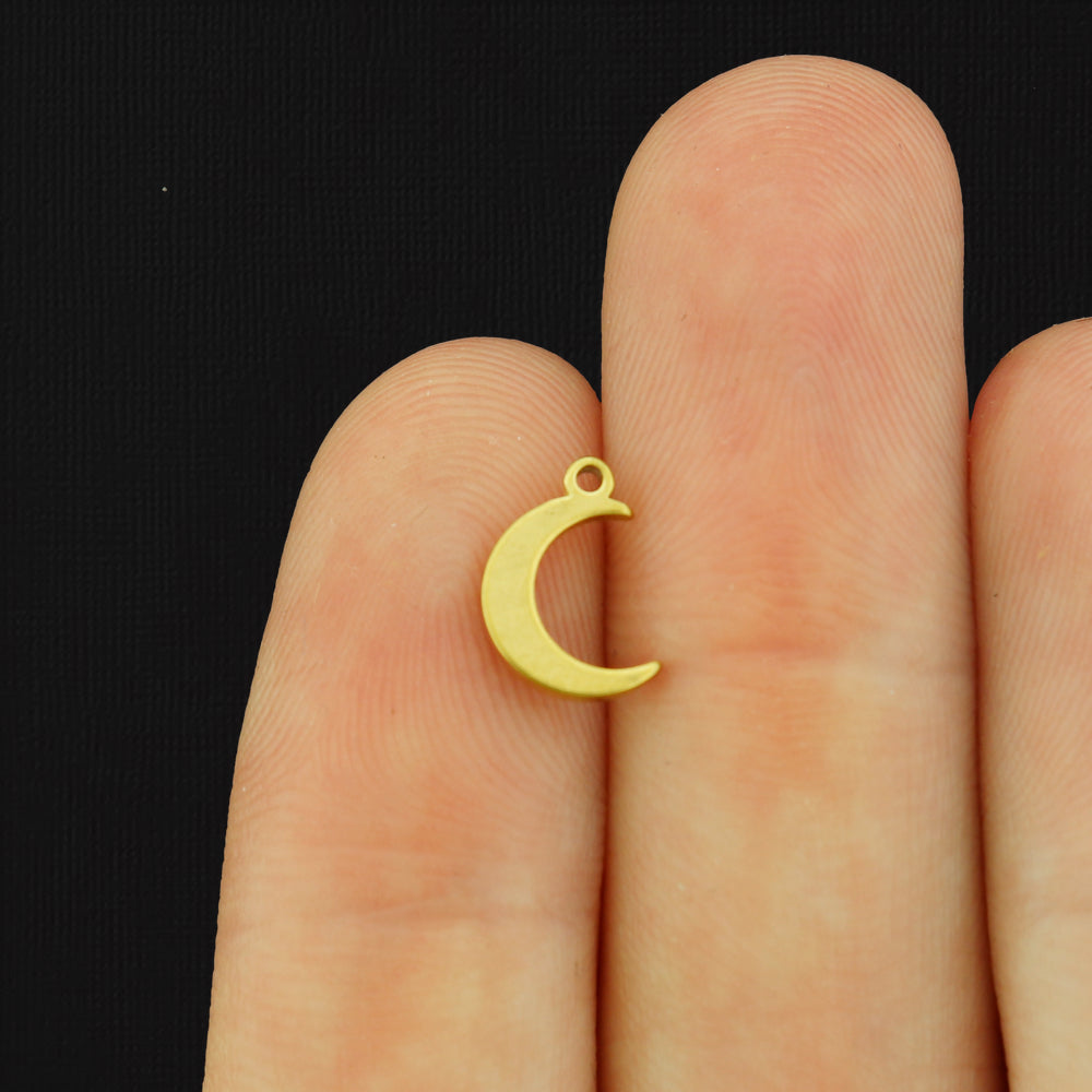 4 Crescent Moon Stainless Steel Charms 2 Sided - Choose Your Tone