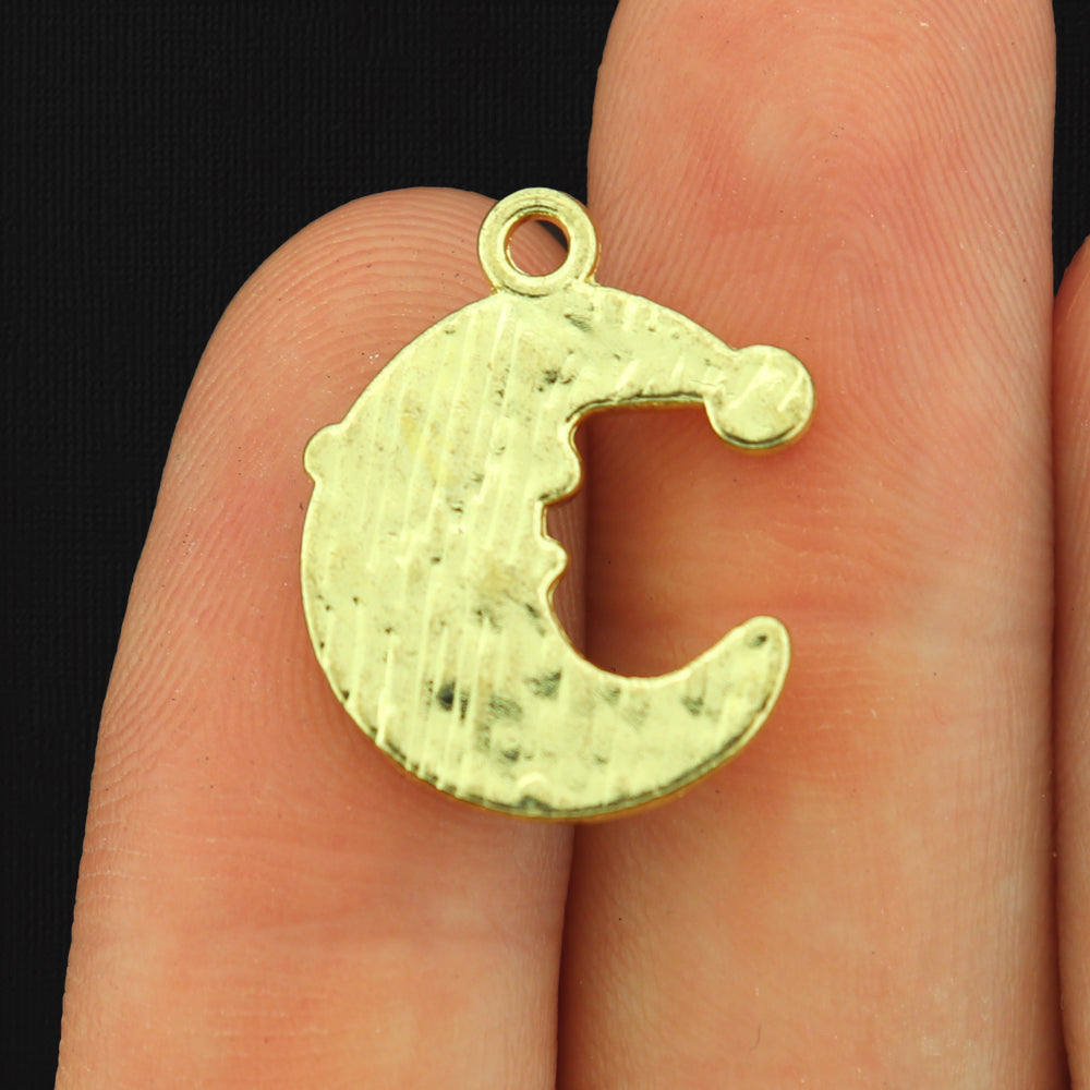 4 Father Christmas Sleeping Moon Gold Tone Enamel Charms - E144