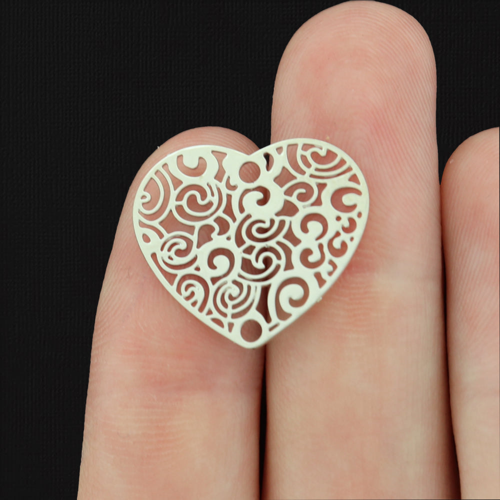 4 Filigree Heart Plated Brass Charms - Choose Your Tone