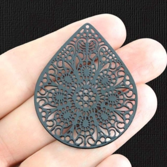 4 Filigree Teardrop Charms - Choose from Silver, Black, Teal, or Gold!