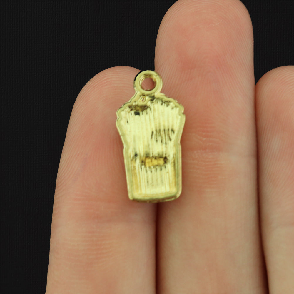 4 French Fries Gold Tone Enamel Charms - E213