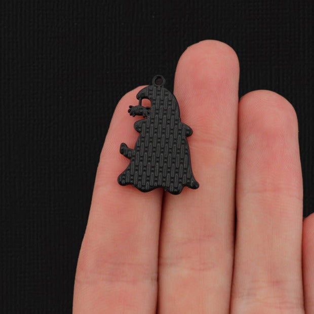 4 Ghost Witch with Pumpkin Black Tone Enamel Charms - E047