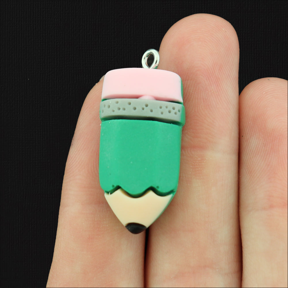 4 Green Pencil Resin Charms - K040