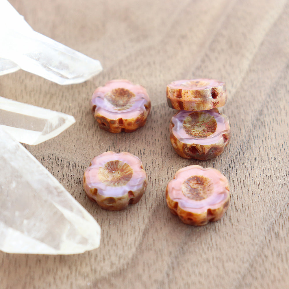 4 Hawaiian Flower Czech Table Cut Glass Beads - 14mm - Choose Your Color!