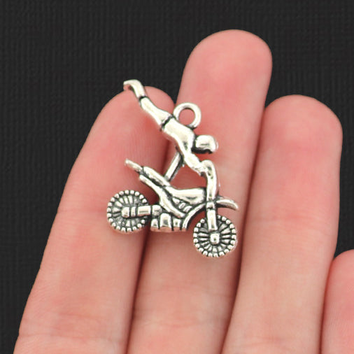 4 breloques de ton argent antique moto 2 faces - SC926