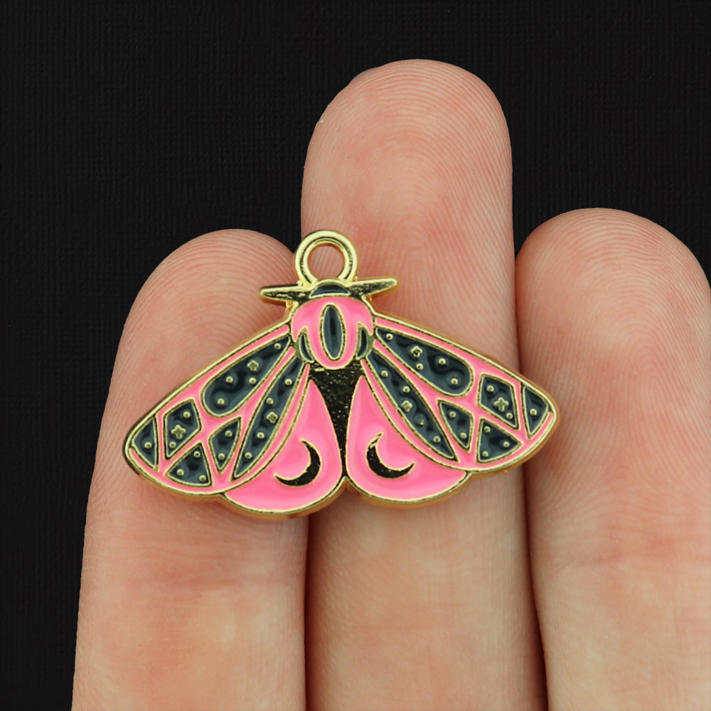 4 Multicolor Moth Gold Tone Enamel Charms - E333