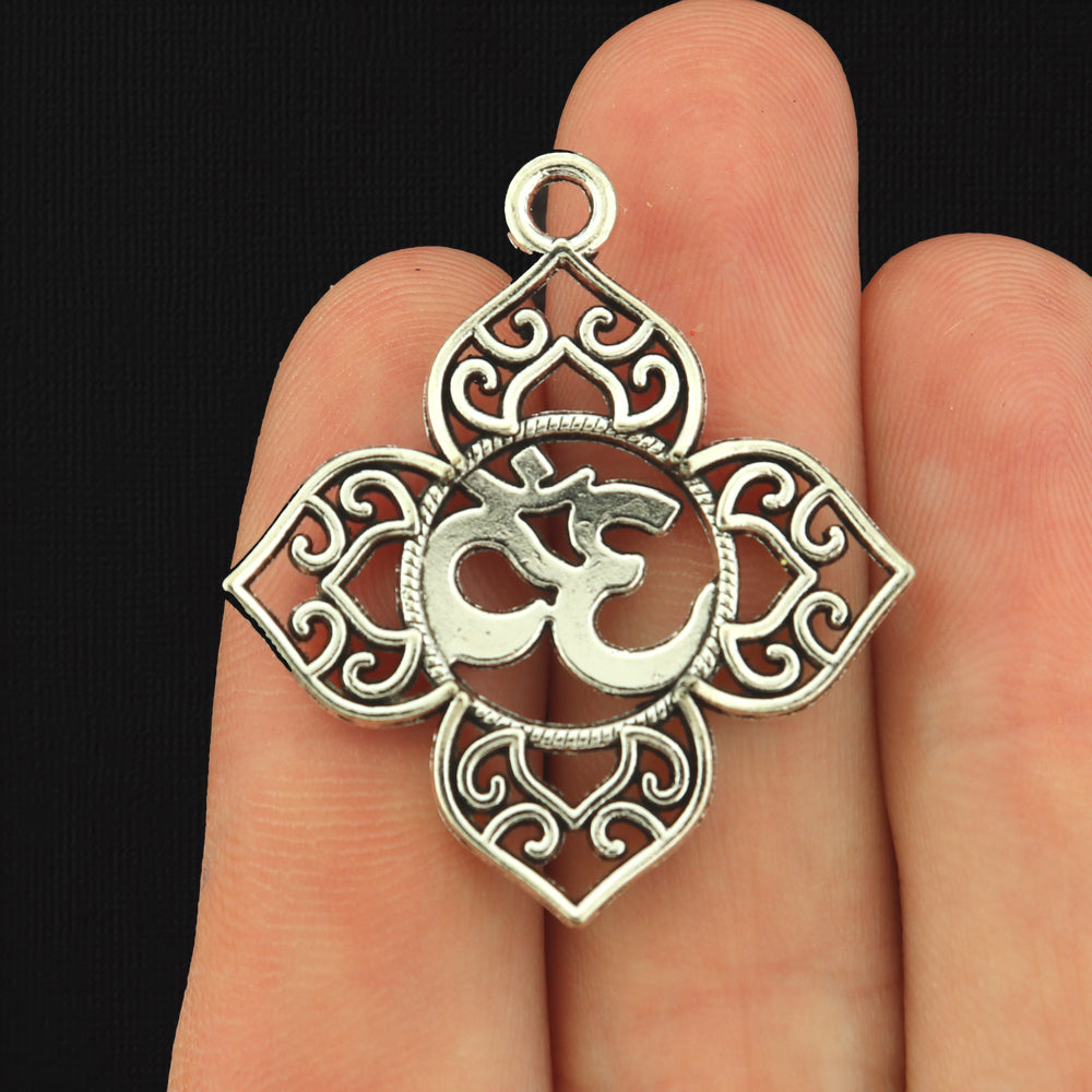 4 Om Symbol Antique Silver Tone Charms - SC456
