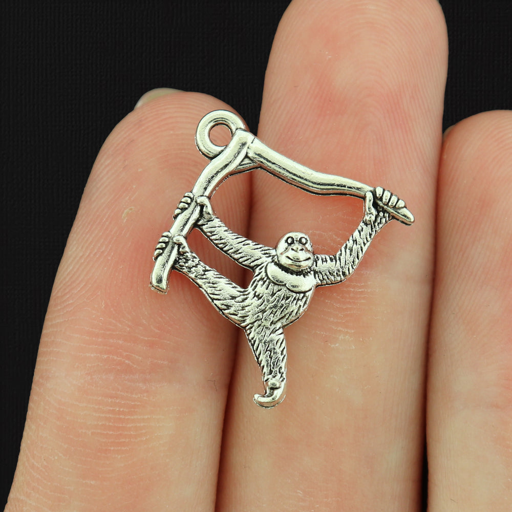 4 Orangutan Antique Silver Tone Charms 2 Sided - SC076