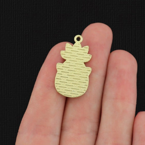 4 Pineapple with Sunglasses Gold Tone Enamel Charms - E334