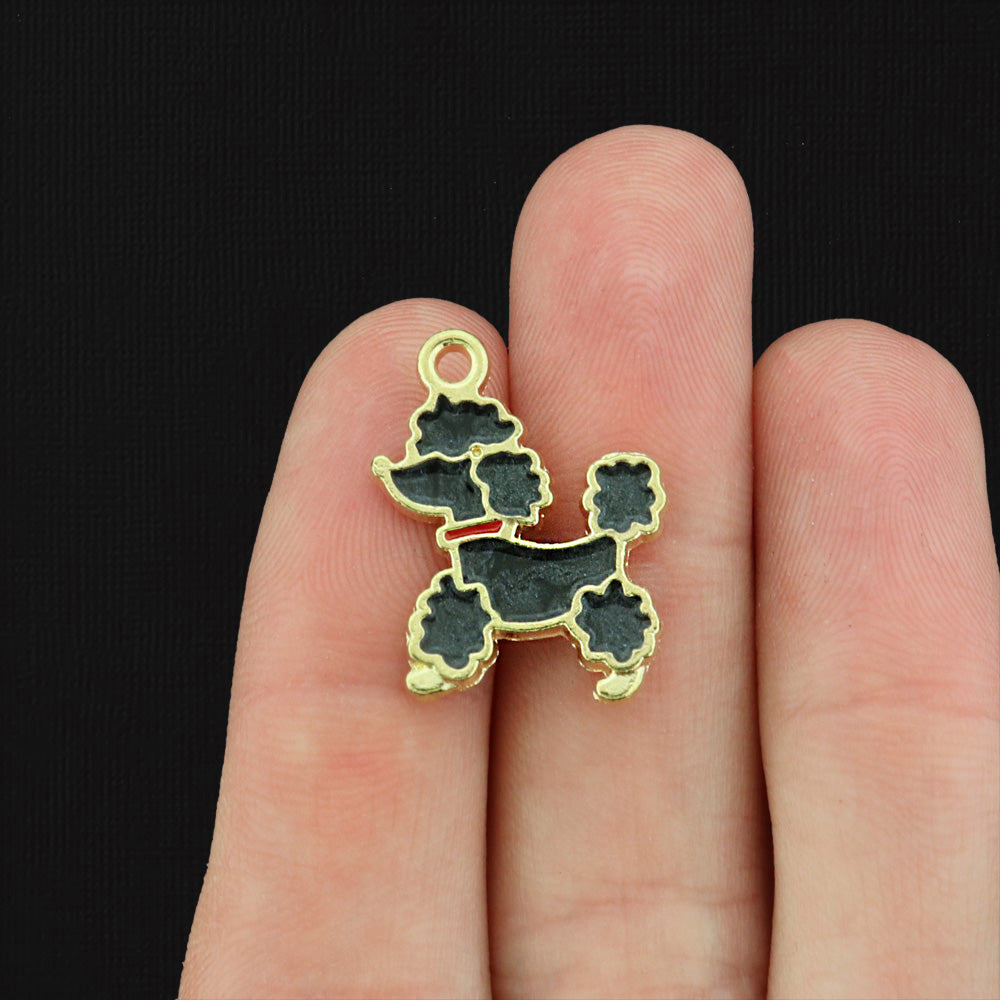 4 Poodle Dog Gold Tone Enamel Charms - E473