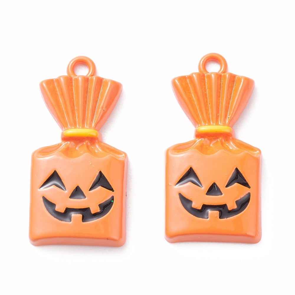 4 Pumpkin Trick or Treat Bag Enamel Charms - E585