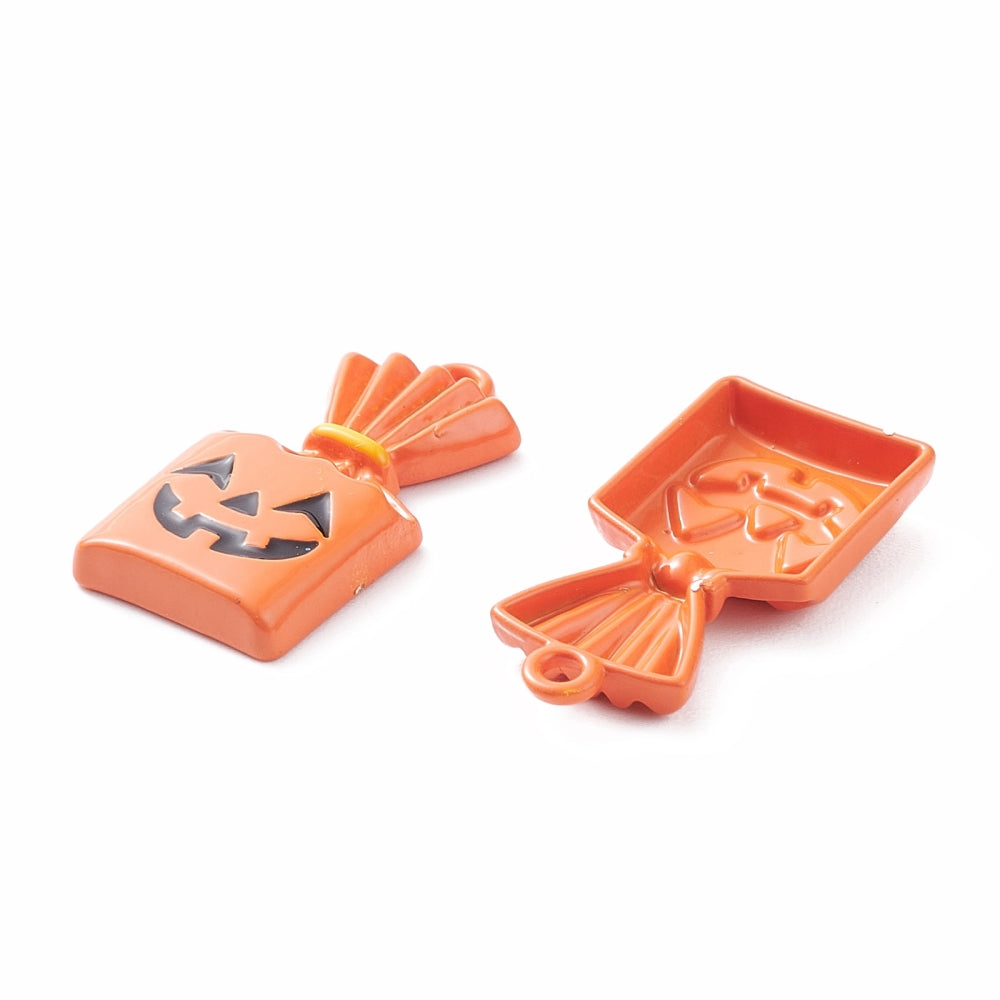 4 Pumpkin Trick or Treat Bag Enamel Charms - E585