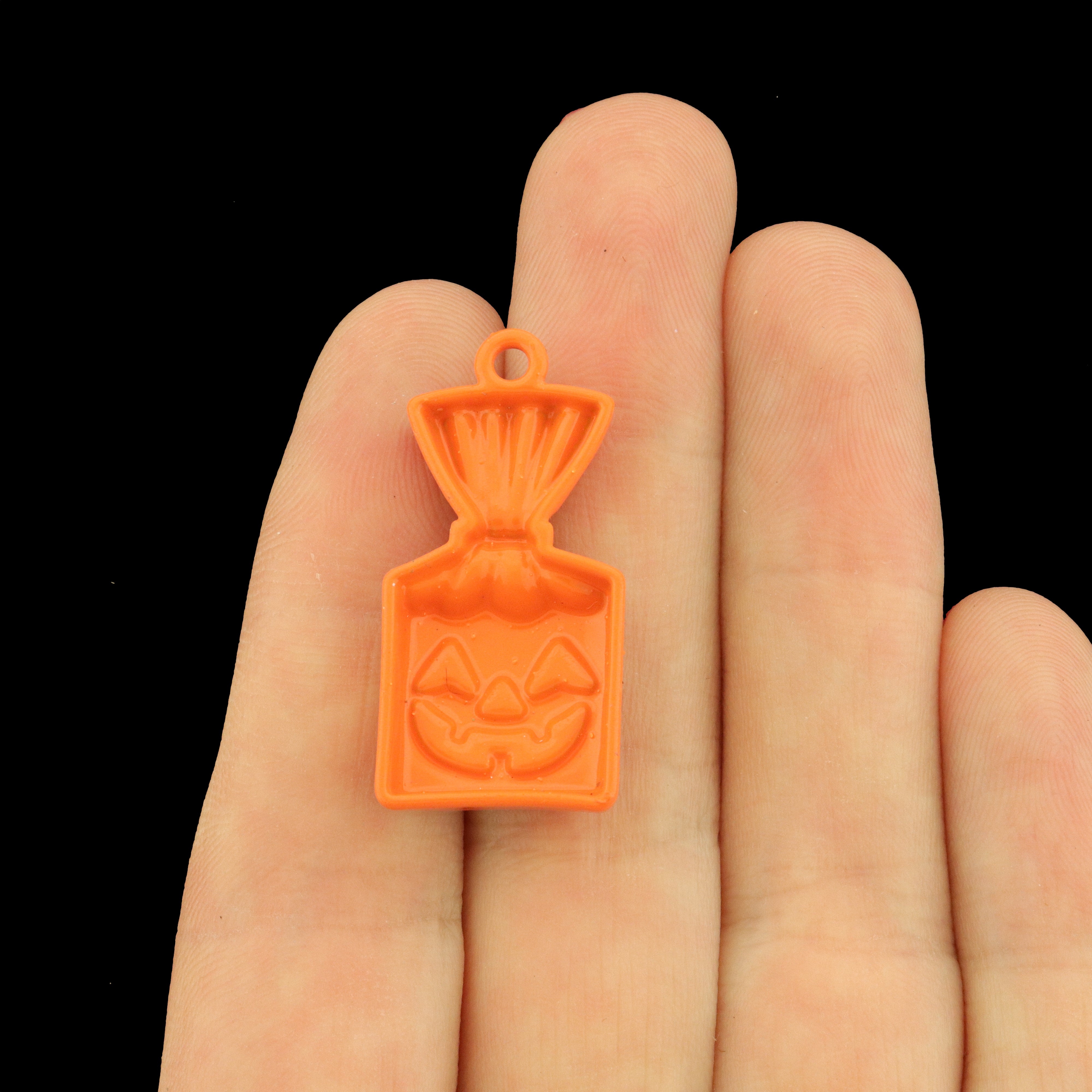 4 Pumpkin Trick or Treat Bag Enamel Charms - E585