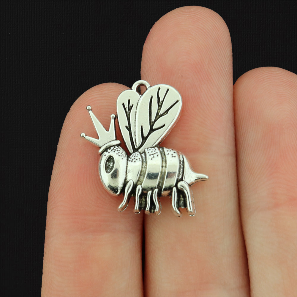 4 Queen Bee Antique Silver Tone Charms - SC780