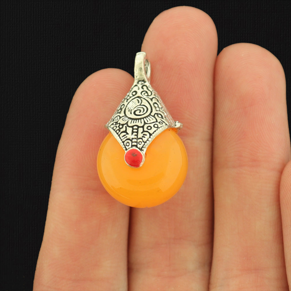 4 Resin Drop Antique Silver Tone Charms - Choose Your Color